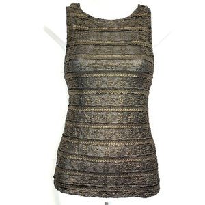 BEBE Gold Black Lace Back Zip Sleeveless Top Blouse Tank Shirt EUC S